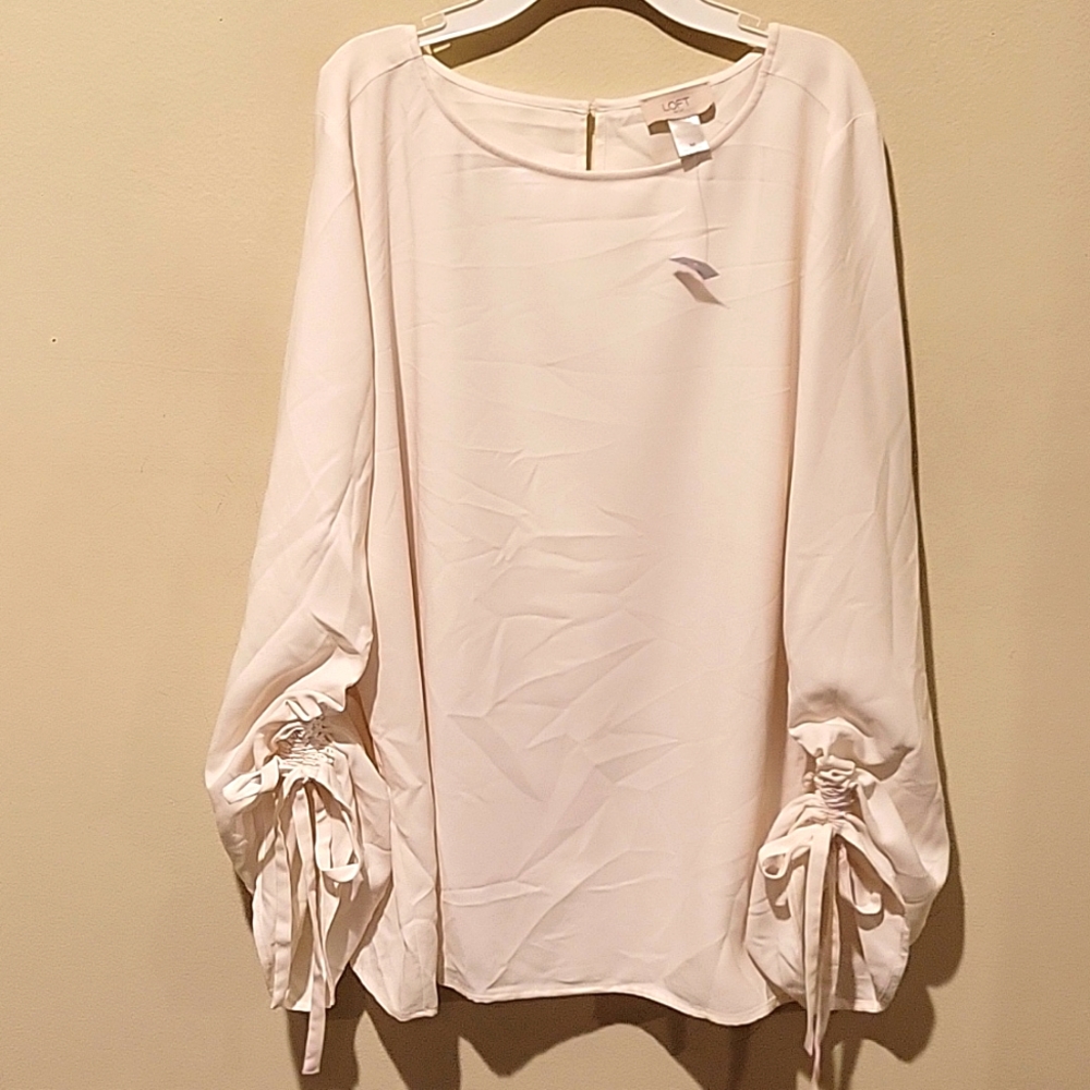 LOFT Cream Blouse with Tie Sleeves